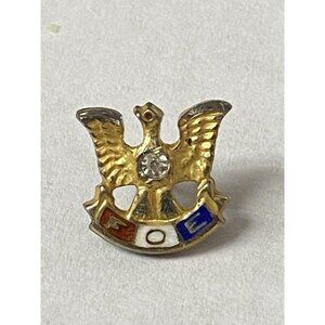 Fraternal Order Of Eagles Pin Back Gold Plated Sterling Silver Clear Stone 1/2”